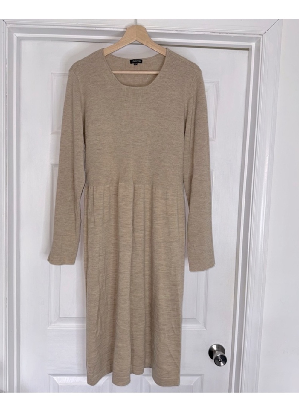 J. Peterman 100% Merino Wool Tan Long Sleeve Knit Dress XL